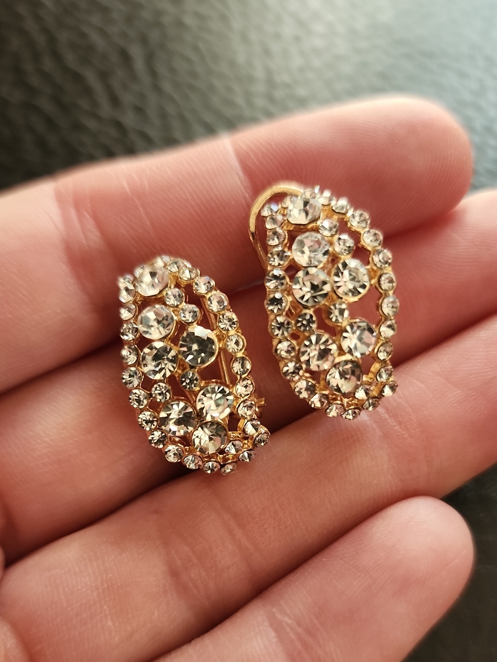 Gold Tone Crystal Earrings - Elegant Women's Jewelry